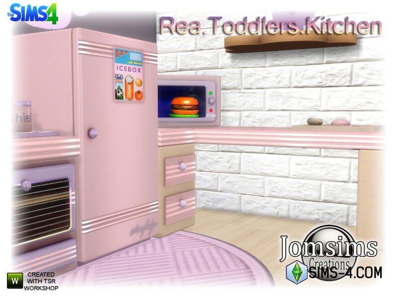Мод на мебель - детская кухня Rea Toddlers Kitchen в Симс 4