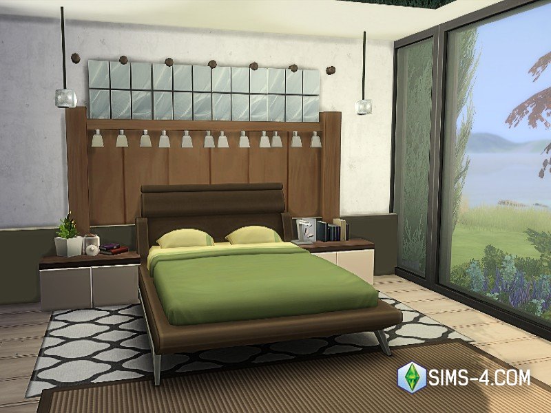 Скачать бесплатный мод на большой двухэтажный дом для Симс 4 с панорамными окнами и современной мебелью