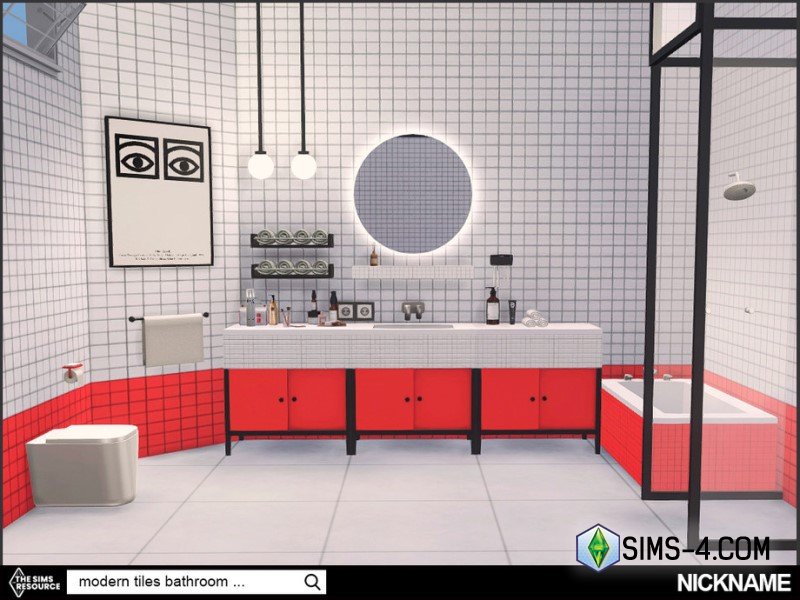 Скачать бесплатно красивый мод для современной ванной комнаты в Симс 4 с цветной плиткой